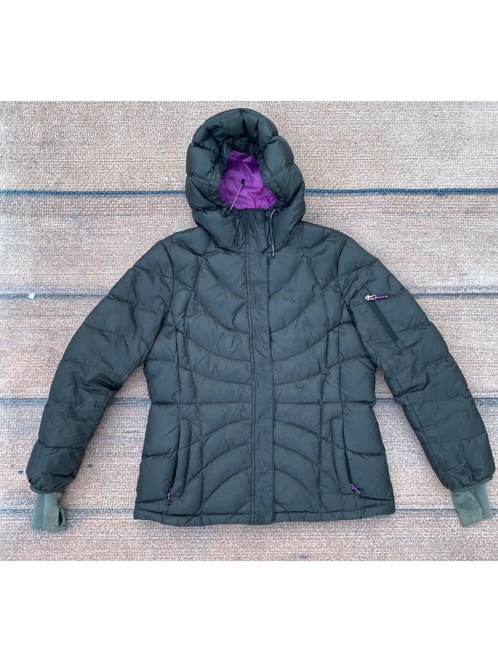 Lands' End down puffer quilted black parka winter coat jacket parka M 10 12
